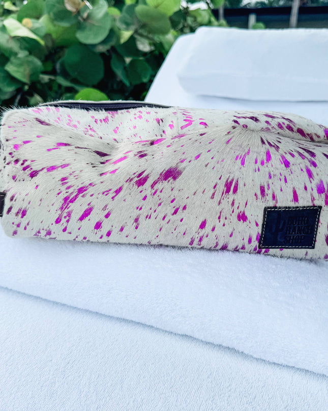 XL Cowhide Western Toiletry Hair Tools Bag Makeup Travel