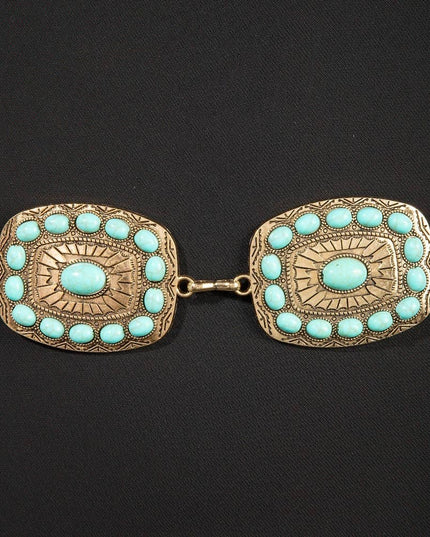 Western Turquoise Round Studded Rectangle Concho Chain Belt