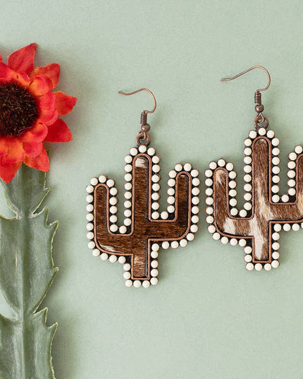 Animal Print Cactus Earrings - Ivory