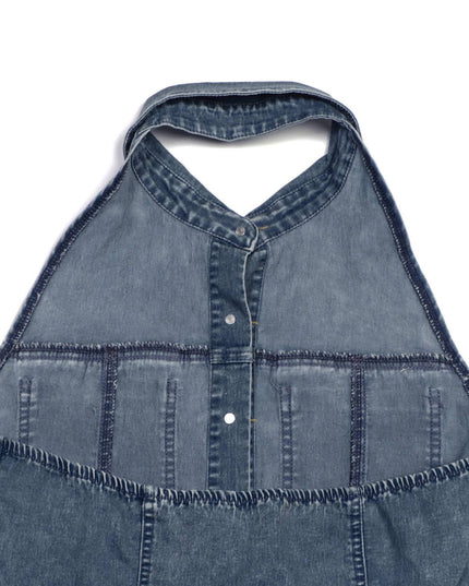 Western Retro Sleeveless Belted Denim Dress