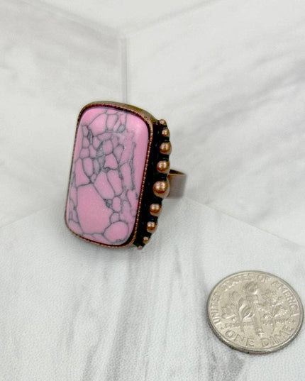 RZ231205-76                     Copper metal with blue turquoise rectangle stone adjustable Ring