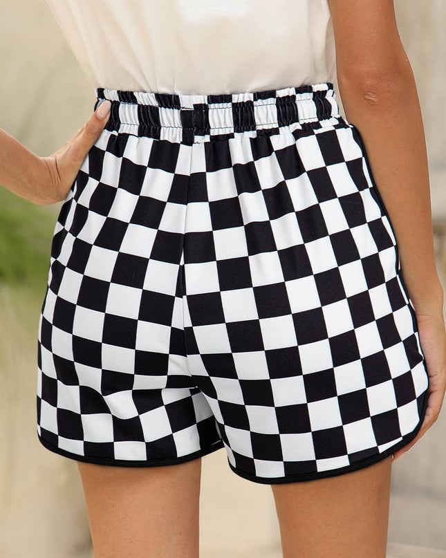 Checkered Drawstring Elastic Waist Shorts | S-XL