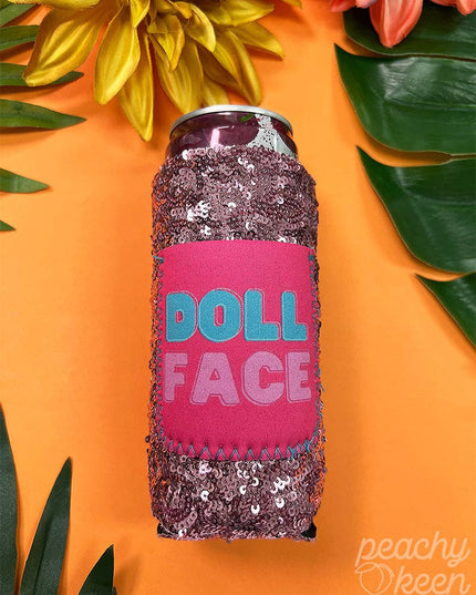 Doll Face Light Pink Sequin Slim Can Cooler