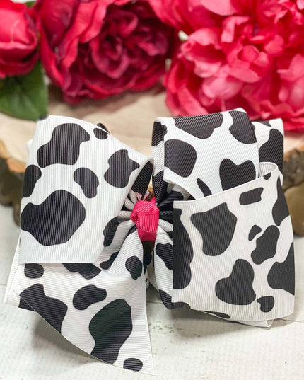 Cowprint with Pink Center Texas Size Bow
