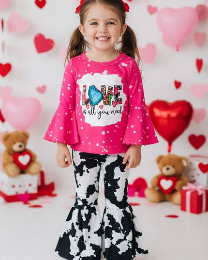 ”Love is all you need“ print top bottom girls set XCH0018-13