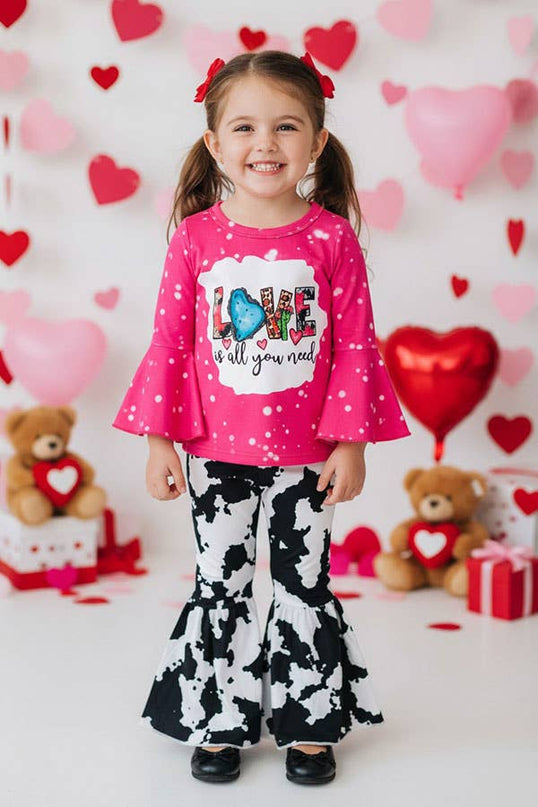 ”Love is all you need“ print top bottom girls set XCH0018-13