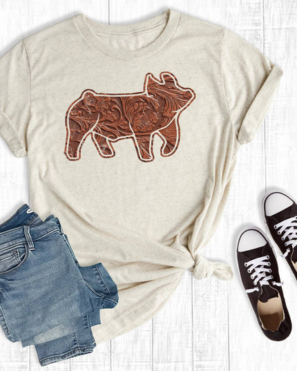 Western Stock Show Leather Pig Graphic Tee
