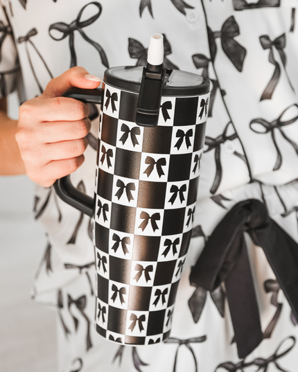 Bow Chic Checkered Sleek Tumbler
