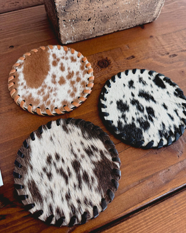 Genuine Cowhide Leather Coasters P| Western Hair-On Hide
