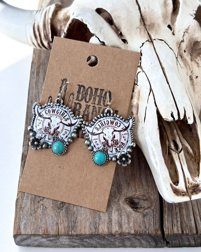 Western Style Cowgirl Pendant Dangle Earrings