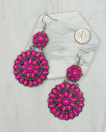 ER231217-85                     Silver metal with blue turquoise stone flower concho Earrings