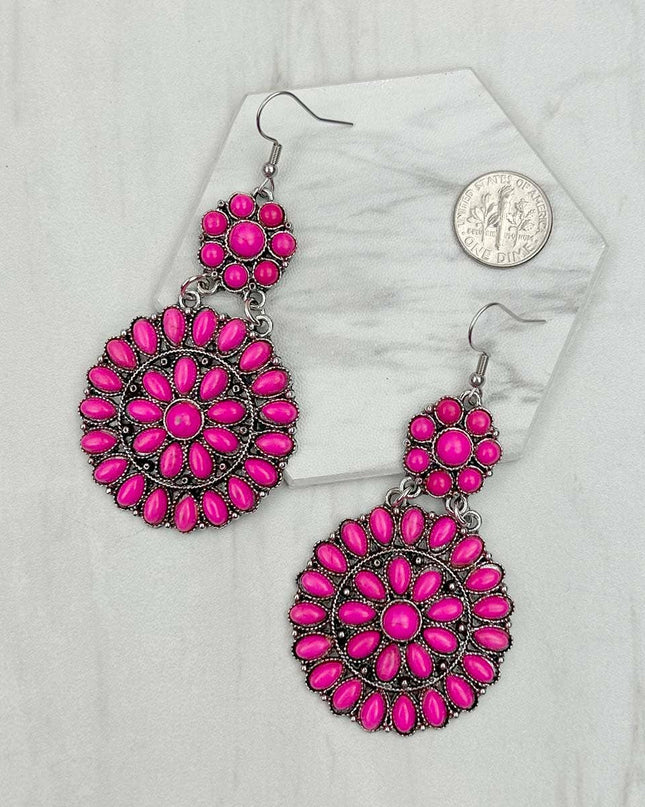 ER231217-85                     Silver metal with blue turquoise stone flower concho Earrings