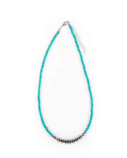 16" Dainty Green Turquoise Beaded Necklace with Silver Disc