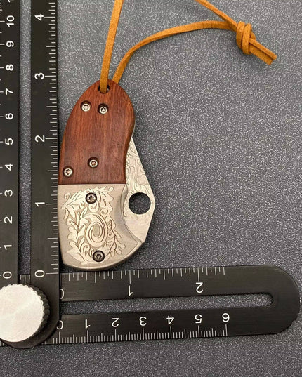 Wooden Handle Patterned Stainless Steel Foldable Knife