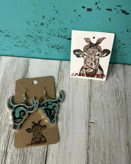Metal Steer Head Dangle Earrings NEW