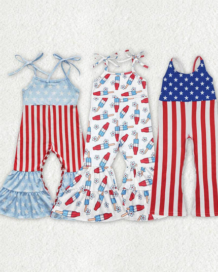 Sibling Baby Girls 4th Of July Bell Bottom Jumpsuits