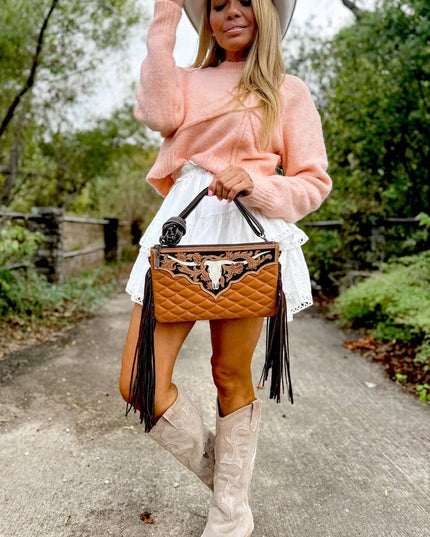 LAINEY CROSSBODY steer longhorn -quilted leather purse bag