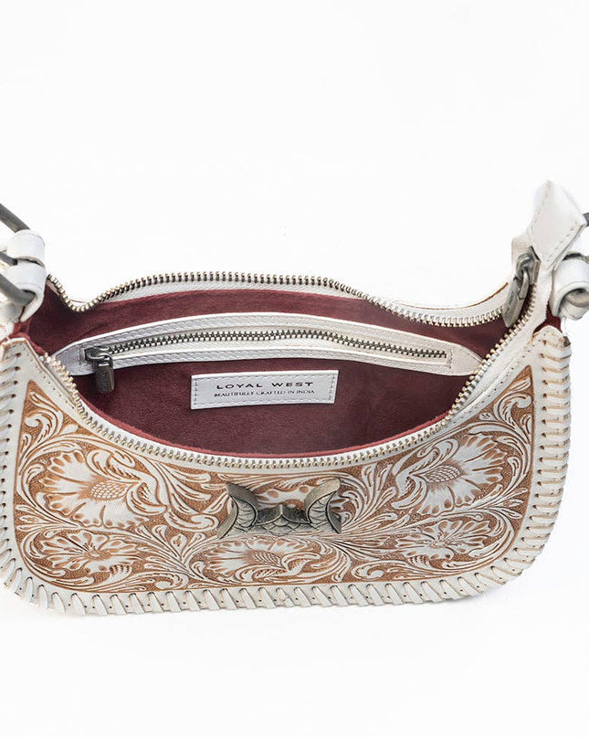Loyal West Dannia Medium Purse - Ivory Dust  Handtooled Leather And Calfskin