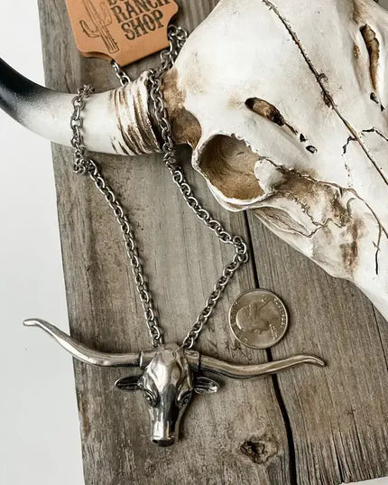Large Longhorn Pendant Steer Western Necklace