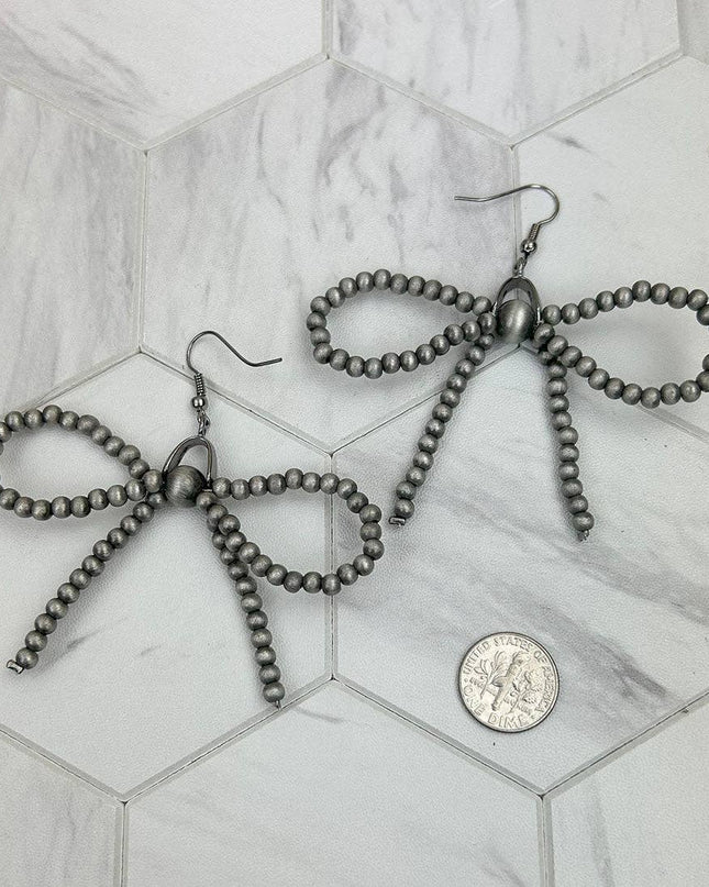 ER250309-12           Silver Navajo pearl beads bow tie Earrings