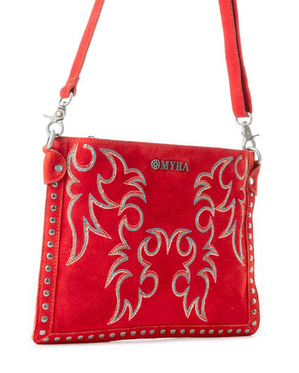 Texas Rose Western Embroidered Leather Bag in Scarlet Red