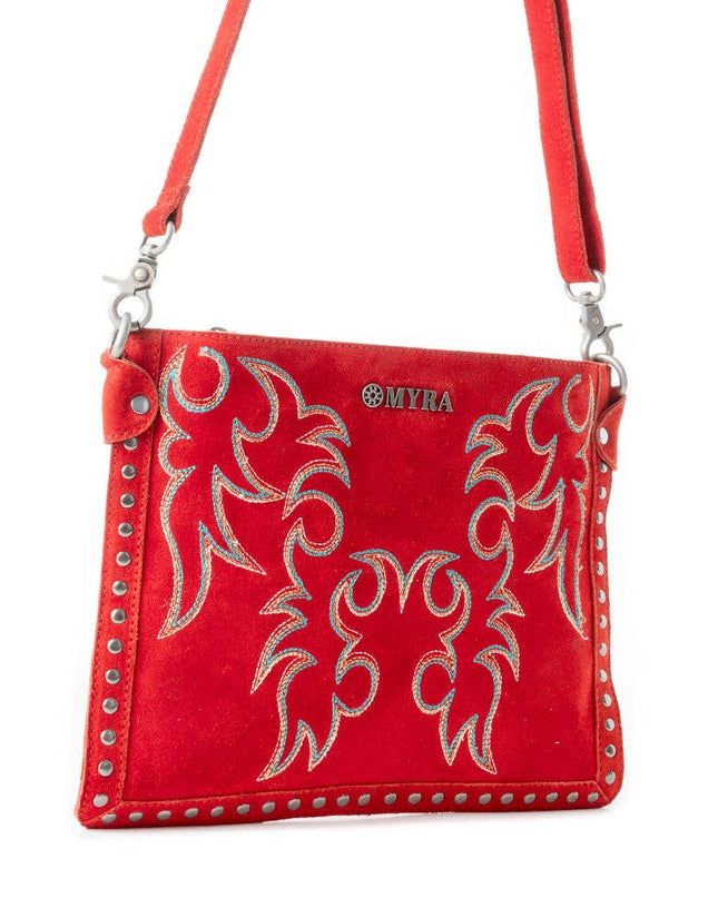 Texas Rose Western Embroidered Leather Bag in Scarlet Red