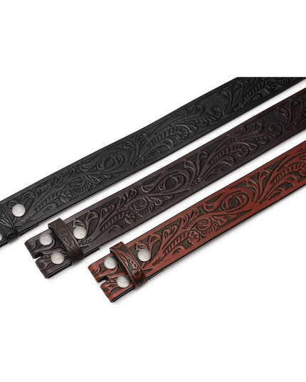 Genuine Leather Men's Belt with Snap-On Strap without Buckle