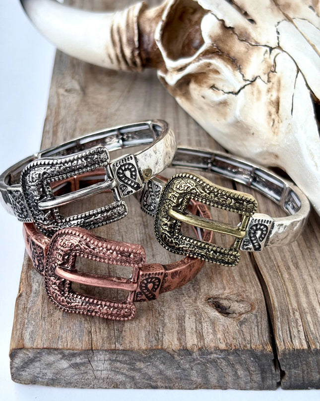 Western Belt Buckle Bar Bangle Stretch Bracelet