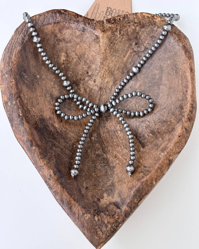 Western Style Multi Size Navajo Pearl Coquette Bow Necklace