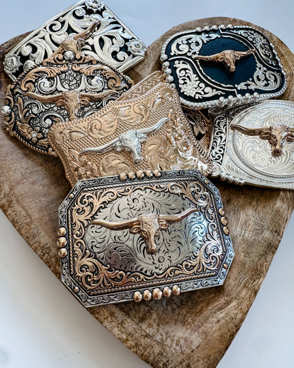 Western Longhorn Steer Metal Belt Buckle