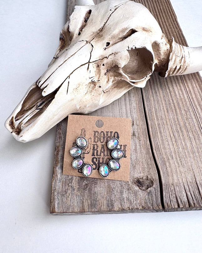 Western Cluster Squash Blossom Stone Stud Earrings