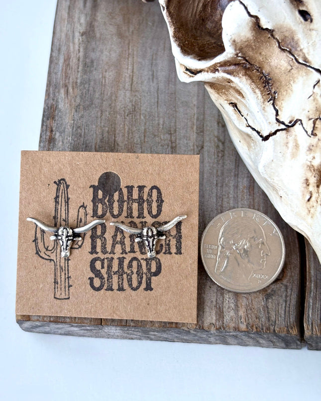 Dainty Western Style Longhorn Skull Stud Earrings