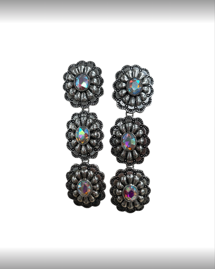 Triple Threat AB Crystal Drop Earrings, Silver