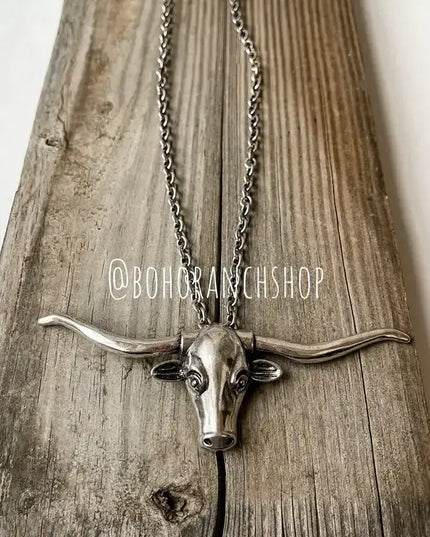 Large Longhorn Pendant Steer Western Necklace