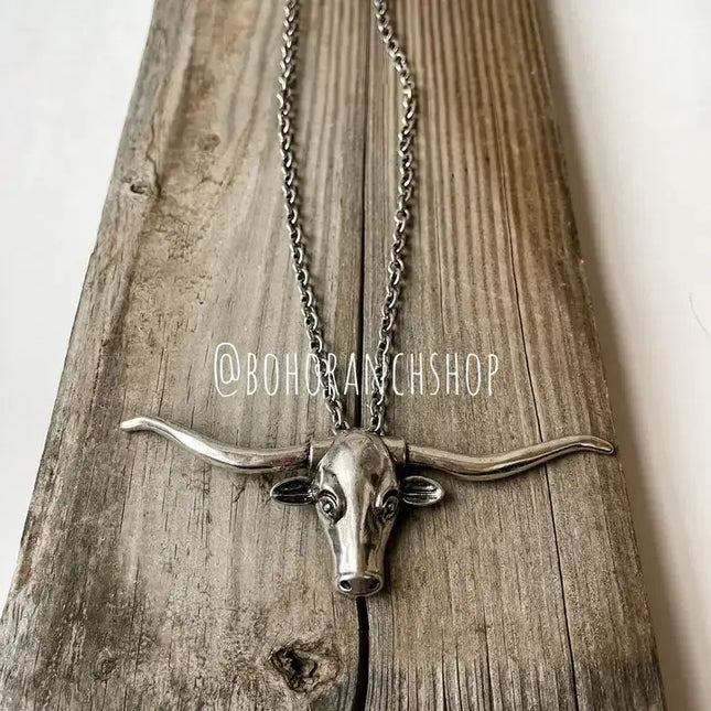 Large Longhorn Pendant Steer Western Necklace