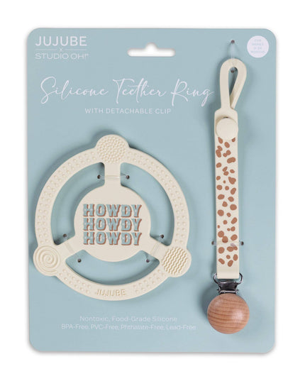 Silicone Teether Ring with Detachable Clip Howdy Partner Blu