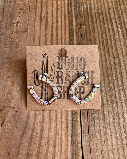 Western Horseshoe Stud Rhinestone Earrings