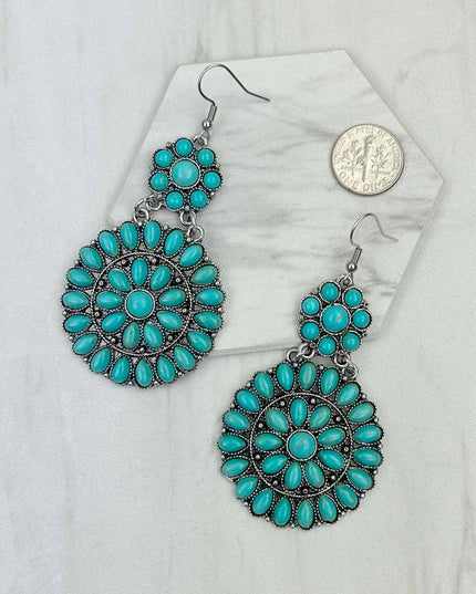 ER231217-85                     Silver metal with blue turquoise stone flower concho Earrings