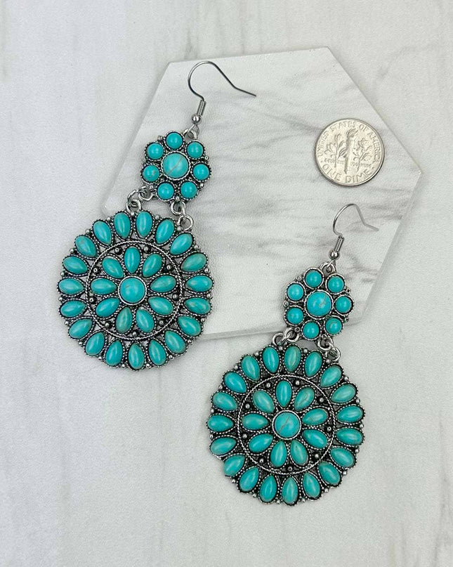 ER231217-85                     Silver metal with blue turquoise stone flower concho Earrings