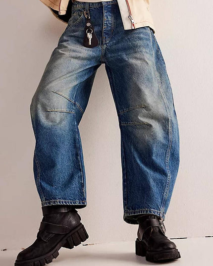Ladies Mid Rise Wide Leg Barrel Jeans SKP522