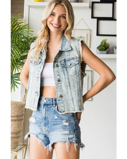 Rhinestone Color Denim Vest