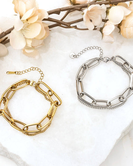 18K STAINLESS STEEL LAYERED PAPERCLIP BRACELET