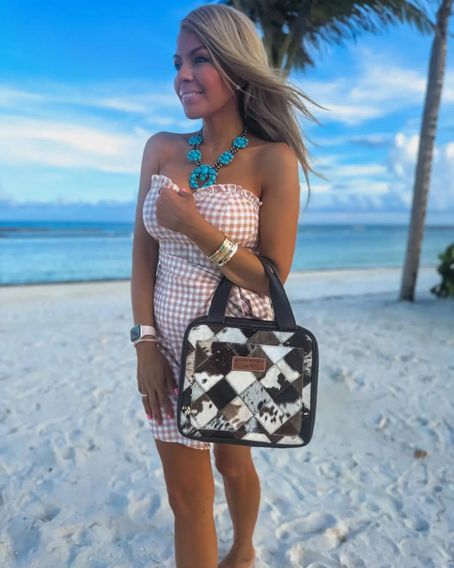 BOHO LUXE TRAVEL hanging bag Genuine HairOn leather toiletry