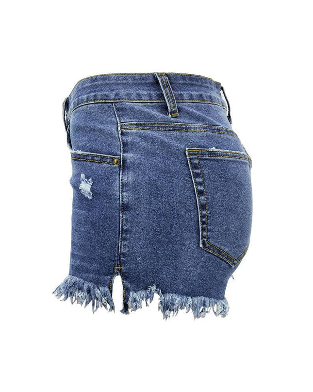 Luvamia Women's High-Rise Denim Raw Hem Ripped Shorts