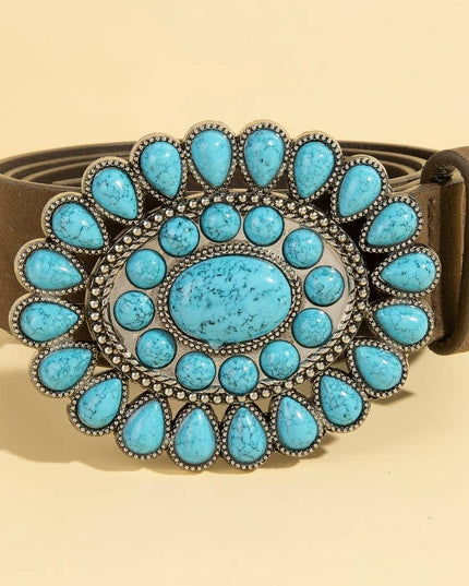 Western Concho Turquoise Stone Buckle Belt