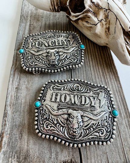 Western Typography Belt Buckle - Howdy - Punchy - Concho