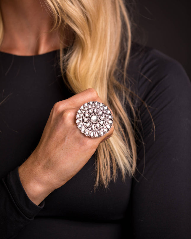 Adjustable Rhinestone Cluster Ring
