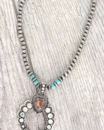 Western Turquoise Navajo Beaded Pendant Necklace