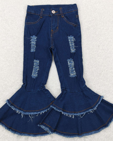 Sibling Baby Girls Blue Leopard Bell Bottoms Denim Jeans