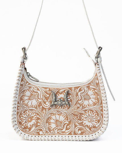 Loyal West Dannia Medium Purse - Ivory Dust  Handtooled Leather And Calfskin